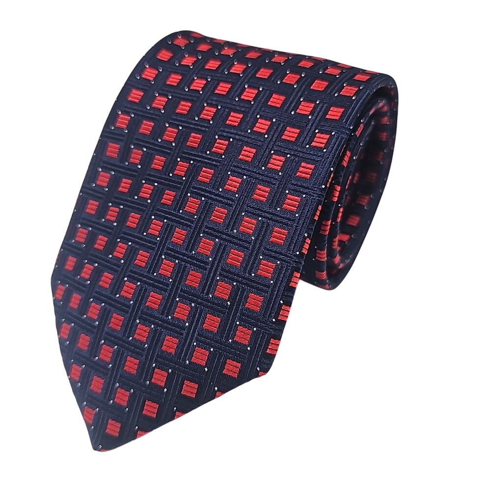 Camicissima Men Silk Tie Blue Geometric Red Geometric Handmade Necktie 60.2"